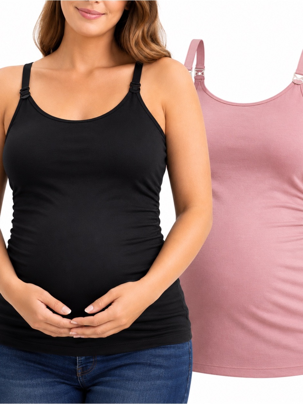 2-DESTINATION MATERNITY NURSING CAMI bundle black rose pink Large XL 4-way strap